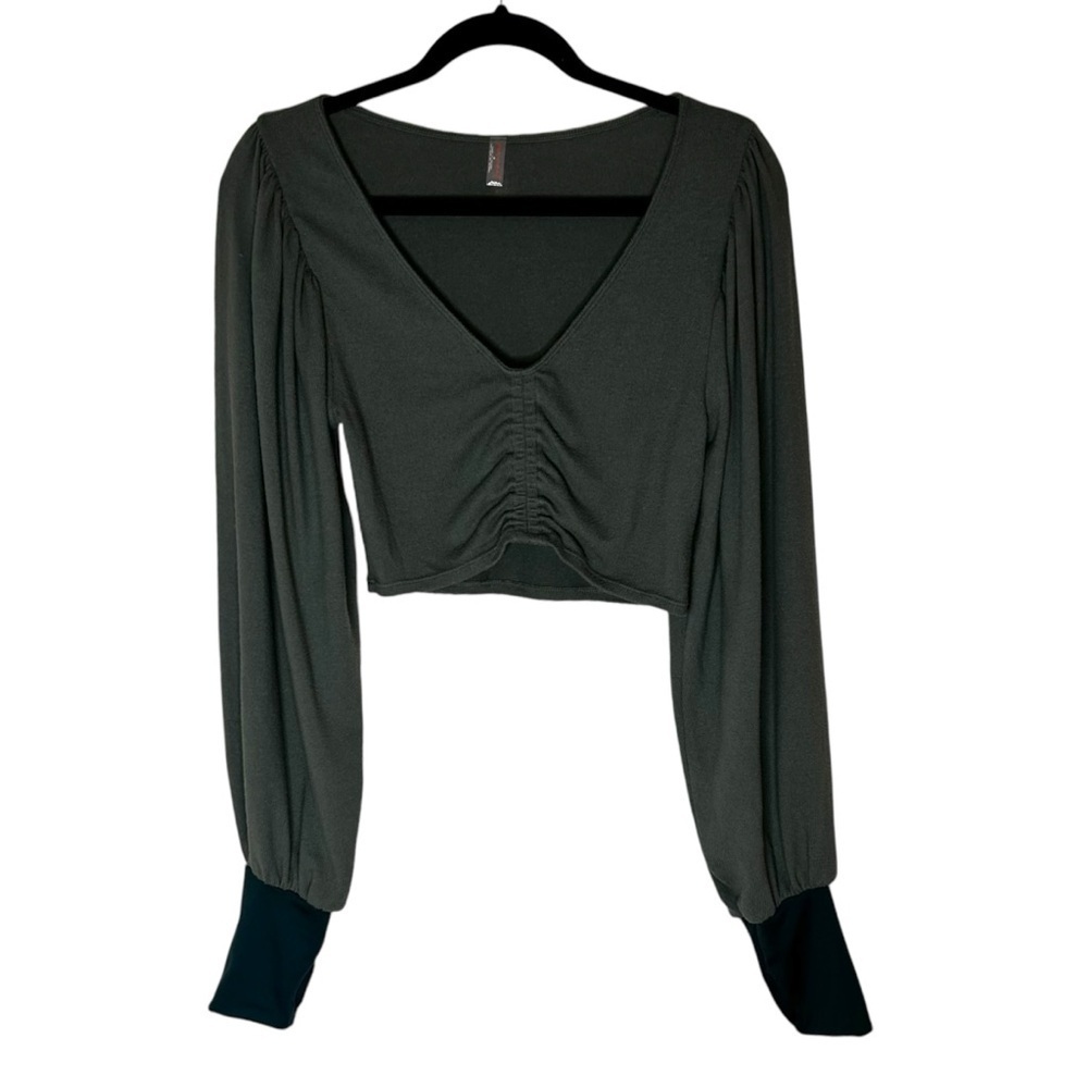 Free People Movement Long Balloon Sleeve Cropped Top- Medium